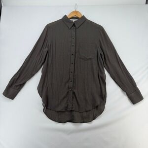 Free People Charcoal Gray Textured Gauze Button Down Shirt Women Small 2325